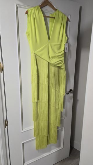 Vestido verde/amarillo con flecos