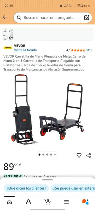 Carretilla Plegable VEVOR 136kg