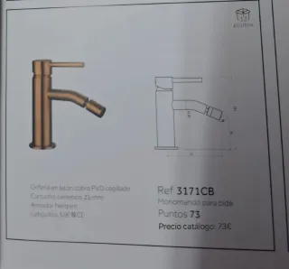 Grifo de lavabo o bidé color oro rosa cepillado