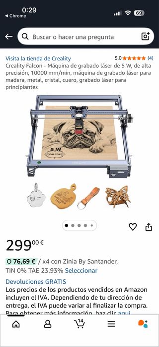 Creality Falcon Grabadora y cortadora Láser 5W