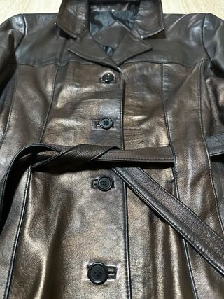 Abrigo Piel Vintage Auténtica Marrón Negro