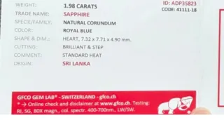 Zaffiro Naturale Ceylon (Sri Lanka) Ct. 1.98 Cuore