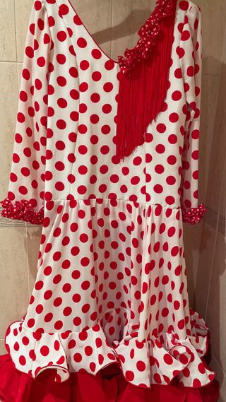 Vestido de flamenca blanco y rojo