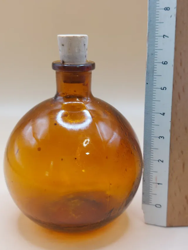 OFERTA Frasco botica ámbar vidrio soplado c.1900