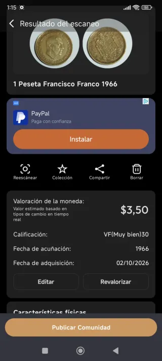 1 Peseta 1966 Franco Caudillo de España