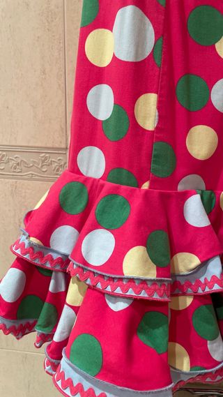 Vestido Flamenca Corto Rosa Lunares