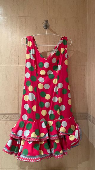 Vestido Flamenca Corto Rosa Lunares