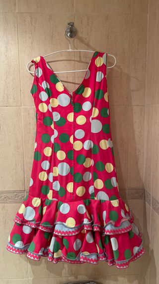 Vestido Flamenca Corto Rosa Lunares