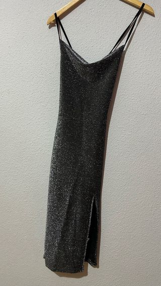 Vestido plateado nuevo talla xs fiesta abertura