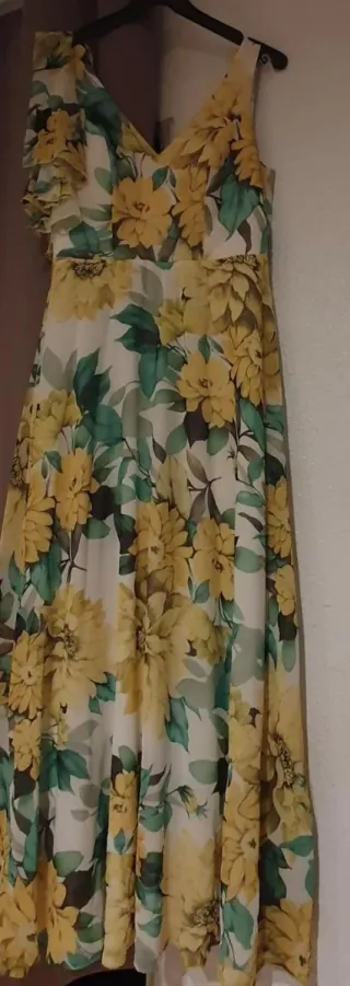 Vestido largo floral amarillo y verde