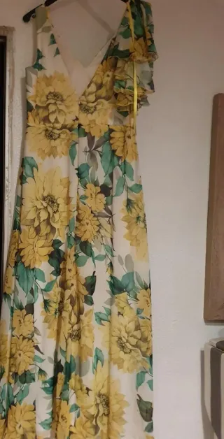 Vestido largo floral amarillo y verde