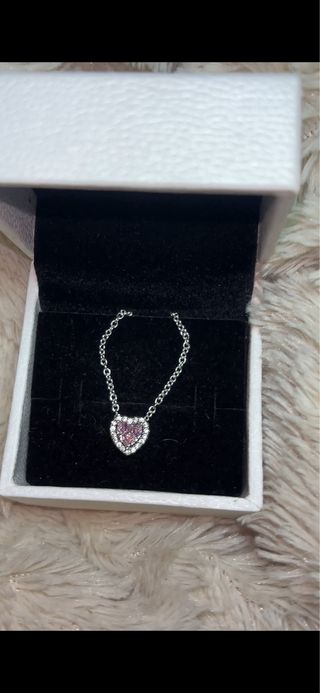 Conjunto Pandora Corazón Rosa Plata