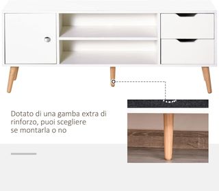Mobile TV Moderno in Legno Bianco, Mobile Porta TV di Design per TV Max. 50'' 120X28X44Cm