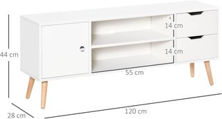 Mobile TV Moderno in Legno Bianco, Mobile Porta TV di Design per TV Max. 50'' 120X28X44Cm