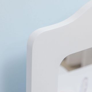 Conjunto de Tocador para Niños de Madera, Mesa de Maquillaje con Espejo y 2 Cajones y Taburete en Estilo Escandinavo, Blanco y Color Madera