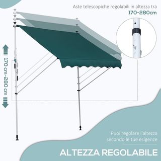 Toldo 2X1.5M para Exterior con Rollo y Manivela, Estructura Telescópica y Ángulo Regulable, Verde