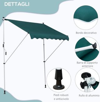 Toldo 2X1.5M para Exterior con Rollo y Manivela, Estructura Telescópica y Ángulo Regulable, Verde