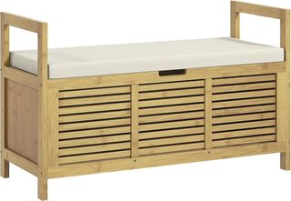 Banco Zapatero de Listones para Entrada con Diseño Plegable, Mueble para Zapatos de Madera de Bambú, 100X40X60 Cm, Color Madera
