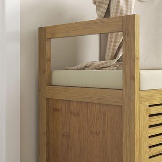 Banco Zapatero de Listones para Entrada con Diseño Plegable, Mueble para Zapatos de Madera de Bambú, 100X40X60 Cm, Color Madera