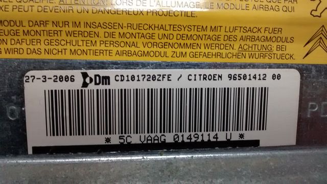 96501412 NEGRO AIRBAG DE RODILLA CITROEN C5 1ª GENER. (RC/RE) 2004-2005-2006-2007-2008