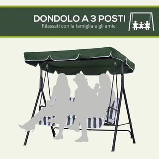 Columpio de Jardín para 3 Personas con Techo Regulable, Columpio de Exterior con Asiento Transpirable en Poliéster y Acero, Capacidad de Hasta 200 Kg, 172X110X153 Cm, Verde Oscuro, Blanco