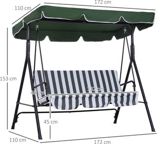 Columpio de Jardín para 3 Personas con Techo Regulable, Columpio de Exterior con Asiento Transpirable en Poliéster y Acero, Capacidad de Hasta 200 Kg, 172X110X153 Cm, Verde Oscuro, Blanco