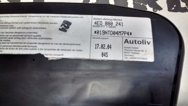 4E0880241 AIRBAG ASIENTO IZQUIERDO AUDI A8 2005-2006-2007-2008-2009-2010