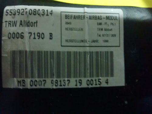2108600805 AIRBAG SALPICADERO MERCEDES-BENZ CLASE E 1ª GENER W210 1997-1998-1999-2000-2001-2002
