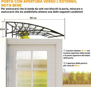 Toldo para Exteriores Curvo Con Tornillos y Tuercas Incluidos, Pérgola de Policarbonato, PP y Aluminio, 90X295X23.5 Cm, Negro y Transparente