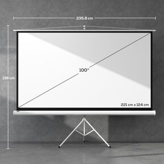 Pantalla de Proyección de 100 Pulgadas 4K HD Formato 16:9 Con Trípode Plegable y Altura Ajustable, Pantalla de Proyector Portátil, Gran Angular de 160 Grados, para Casa, Hogar, Cine, Exterior, Blanco