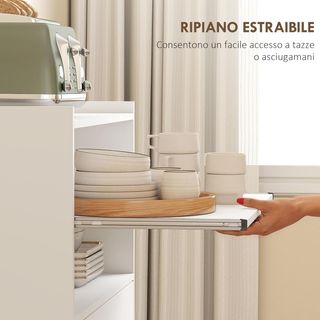 Microondas con Ruedas, Mueble de Cocina con Cajón, Superficie para Electrodomésticos, Armario de 2 Puertas, Estante Extraíble y Estante Abierto, Carro de Cocina para Sala de Estar, 59X40X92Cm, Blanco
