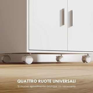 Microondas con Ruedas, Mueble de Cocina con Cajón, Superficie para Electrodomésticos, Armario de 2 Puertas, Estante Extraíble y Estante Abierto, Carro de Cocina para Sala de Estar, 59X40X92Cm, Blanco