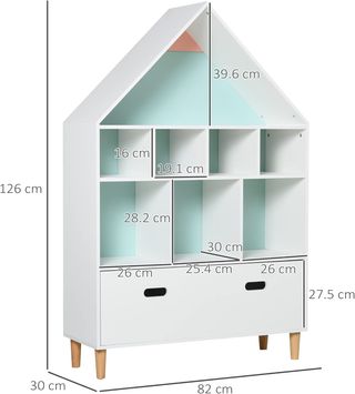 Librería Estante Portajuguetes para Habitación de Niños y Jóvenes con Estantes en Cubos Blanca, Dos Colores Cambiados, Azul y Rosa 82X30X126Cm