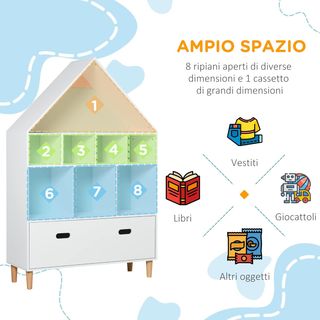 Librería Estante Portajuguetes para Habitación de Niños y Jóvenes con Estantes en Cubos Blanca, Dos Colores Cambiados, Azul y Rosa 82X30X126Cm