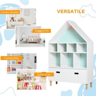 Librería Estante Portajuguetes para Habitación de Niños y Jóvenes con Estantes en Cubos Blanca, Dos Colores Cambiados, Azul y Rosa 82X30X126Cm