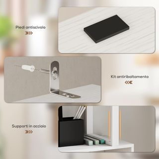 Estantería de 5 Niveles, Estantería Vertical Ahorra Espacio en Forma de S con Armario de 2 Puertas, Estante Divisor para Sala, Sala de Estar, Dormitorio y Oficina, 60X23.8X179.2Cm, Blanco