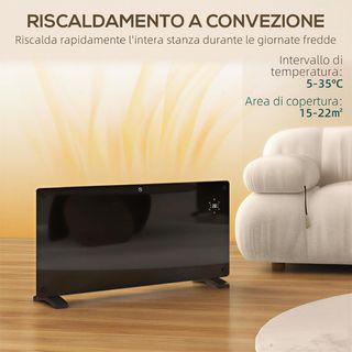 Estufa Eléctrica de Bajo Consumo 2000W, Termoconvector Eléctrico Silencioso de Pared y Suelo, Radiador Eléctrico con Pantalla LED, Temporizador 24H/Semanal, Termostato y Mando a Distancia, Negro