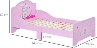 Cama para Niños con Bordes Elevados de Madera para Habitación Infantil, Cuna para Niños de 3-6 Años, 143X73X60Cm, Rosa