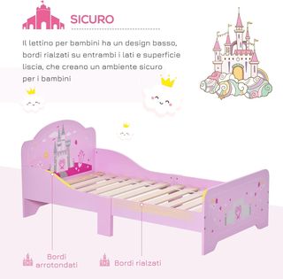 Cama para Niños con Bordes Elevados de Madera para Habitación Infantil, Cuna para Niños de 3-6 Años, 143X73X60Cm, Rosa
