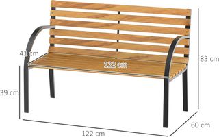 Banco de Madera 2 Plazas, Banco de Exterior, Jardín, Balcón o Terraza 122X60X83Cm, Negro y Color Madera