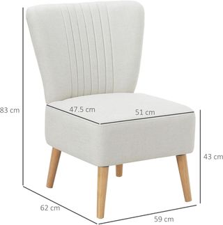 Sillón Tapizado para Sala de Estar y Sala en Estilo Nórdico, Silloncito de Habitación en Tela y Patas de Madera, Blanco