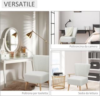 Sillón Tapizado para Sala de Estar y Sala en Estilo Nórdico, Silloncito de Habitación en Tela y Patas de Madera, Blanco