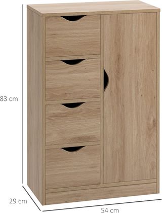 Mueble de Baño Con 4 Cajones y Armario de 2 Niveles, Mueble de Baño Ahorra Espacio Con Manijas Recortadas para Dormitorio Sala de Estar, 54X29X83 Cm, Color Madera