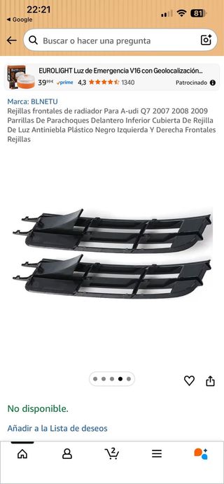 Parrilla Parachoques Audi Q7 (2007-2009)