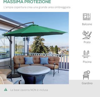 Sombrilla de Jardín 3X2.5 M de Brazo, Inclinable con Base Cruzada y Manivela, de Acero y Poliéster, Verde y Gris