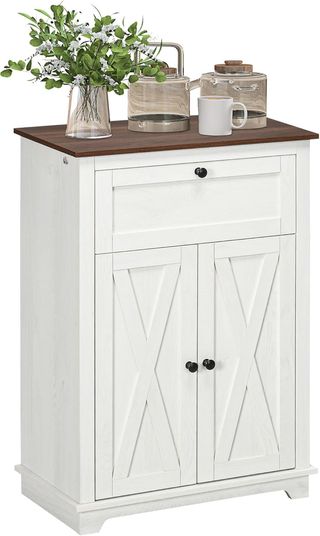 Credenza Cocina, Mueble de Cocina Con Puertas de Estilo Granero, Cajón, Armario, Estante Regulable, Estilo Rústico, Credenza Buffet para Sala de Estar, Salón, Comedor, 60X30X87.4 Cm, Blanco