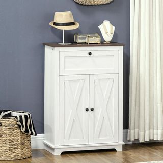 Credenza Cocina, Mueble de Cocina Con Puertas de Estilo Granero, Cajón, Armario, Estante Regulable, Estilo Rústico, Credenza Buffet para Sala de Estar, Salón, Comedor, 60X30X87.4 Cm, Blanco