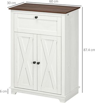 Credenza Cocina, Mueble de Cocina Con Puertas de Estilo Granero, Cajón, Armario, Estante Regulable, Estilo Rústico, Credenza Buffet para Sala de Estar, Salón, Comedor, 60X30X87.4 Cm, Blanco