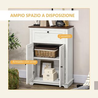 Credenza Cocina, Mueble de Cocina Con Puertas de Estilo Granero, Cajón, Armario, Estante Regulable, Estilo Rústico, Credenza Buffet para Sala de Estar, Salón, Comedor, 60X30X87.4 Cm, Blanco