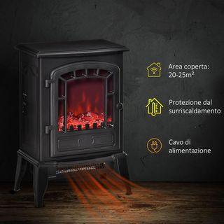 Chimenea Eléctrica Con Efecto Llama, Chimenea Eléctrica 1000/2000 W Con Temperatura Regulable Y Protección Contra Sobrecalentamiento, Cobertura 20-25M², 39X24X56.5Cm, Negro